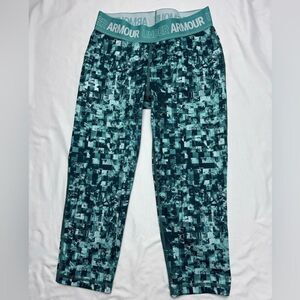 Under Armour KIDS Teal Leggings with Geometric Design - Size Youth L (A146)